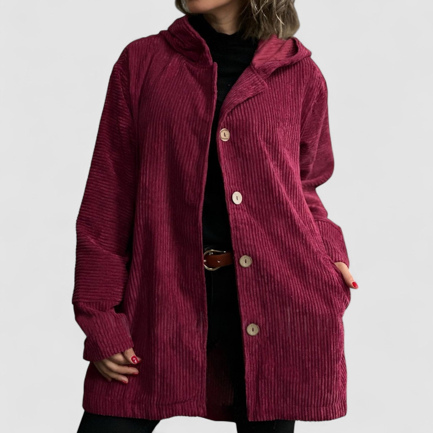 Amélie | Cozy Bordeaux Corduroy Coat