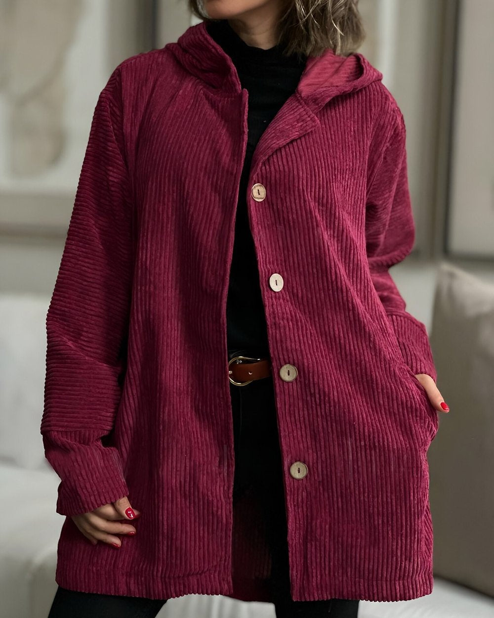 Amélie | Cozy Bordeaux Corduroy Coat