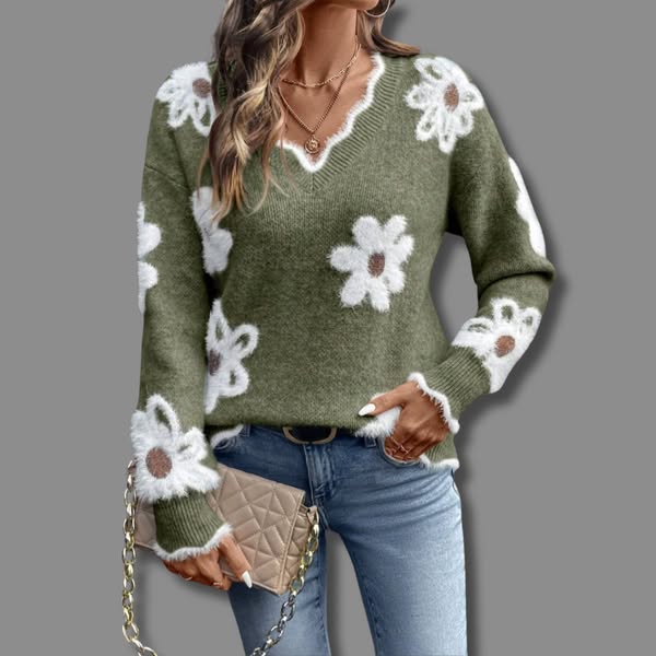 AMELIA | V-NECK FLORAL SWEATER